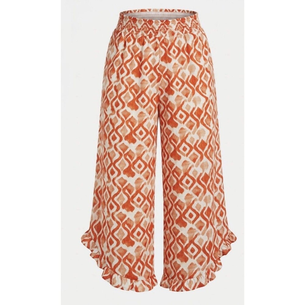 Classic Concepts Womens 3XL Pull On Pants Bright Resort Beach Ruffle Stretch